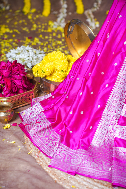 Rani Pink Banarasi Mashru Katan Silk Saree