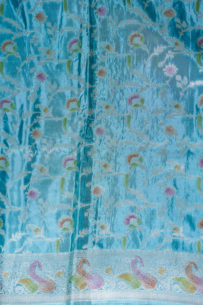 Sky Blue Chinnon Silk Minakari Jaal Saree