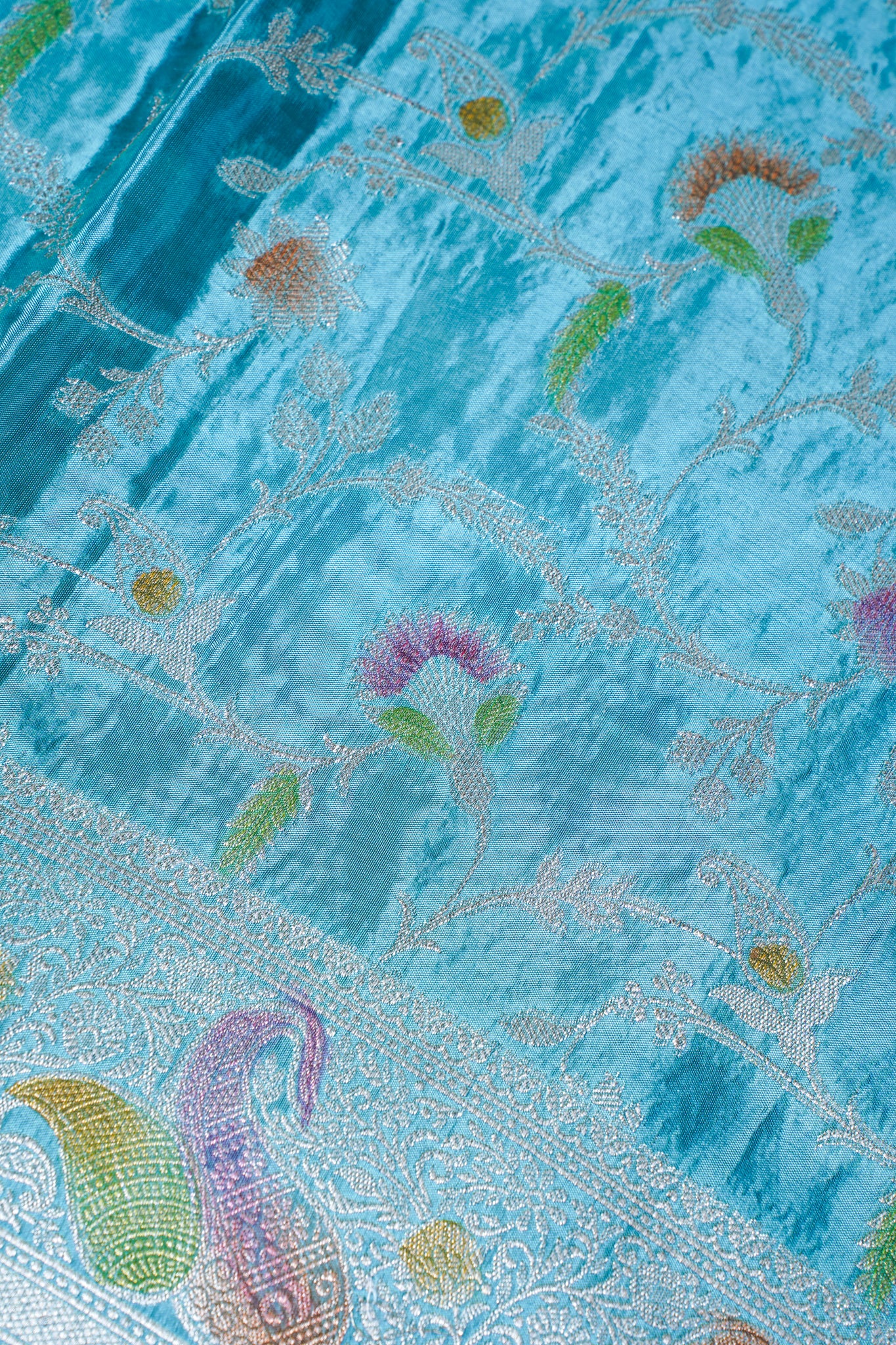 Sky Blue Chinnon Silk Minakari Jaal Saree