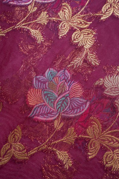 Wine Maroon Organza Minakari Jaal Saree