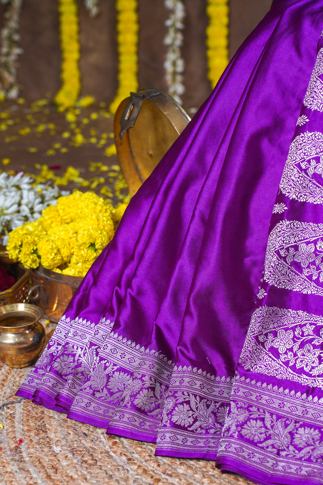 Rani Purple Banarasi Mashru Katan Silk Saree