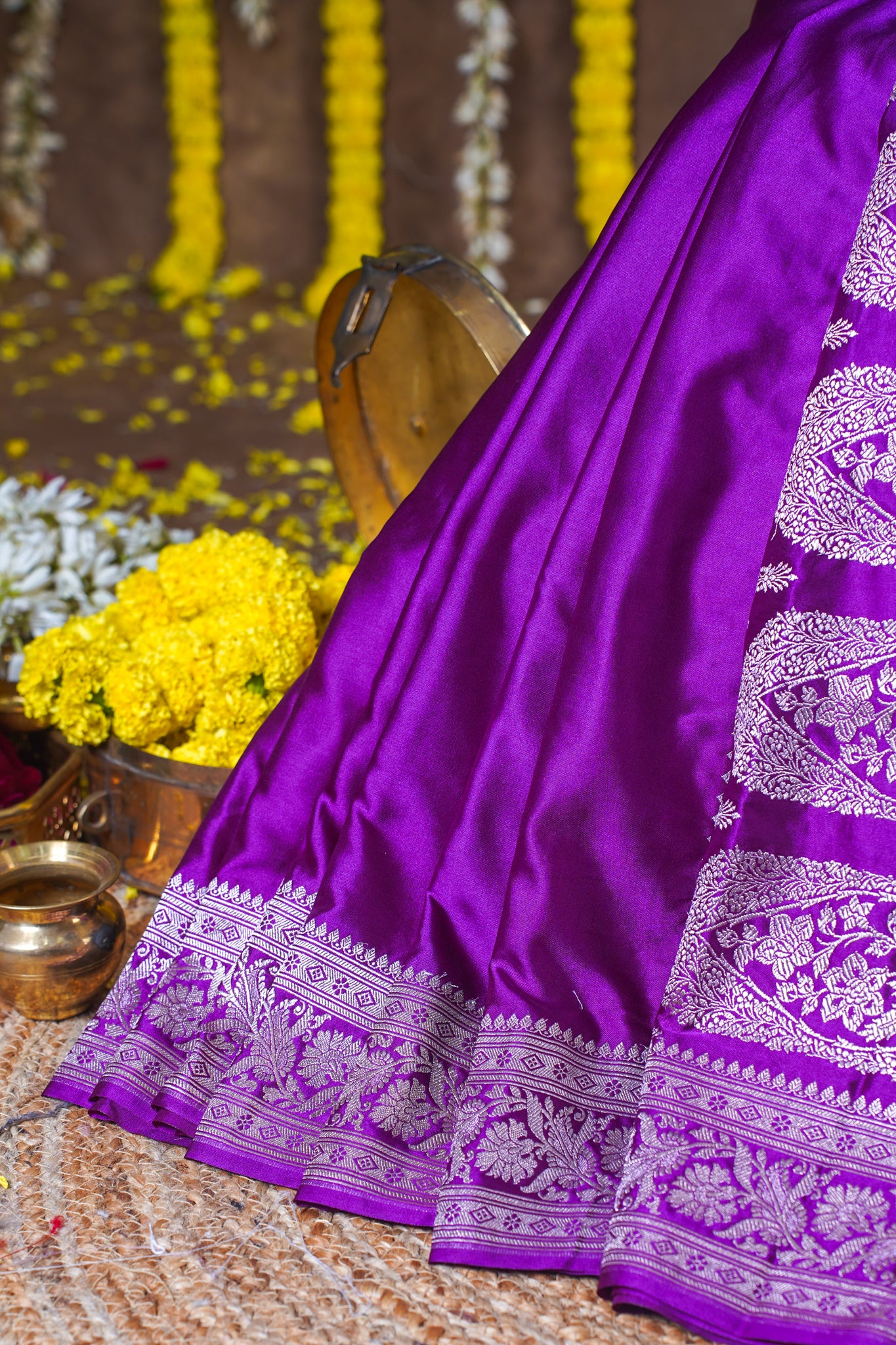Rani Purple Banarasi Mashru Katan Silk Saree