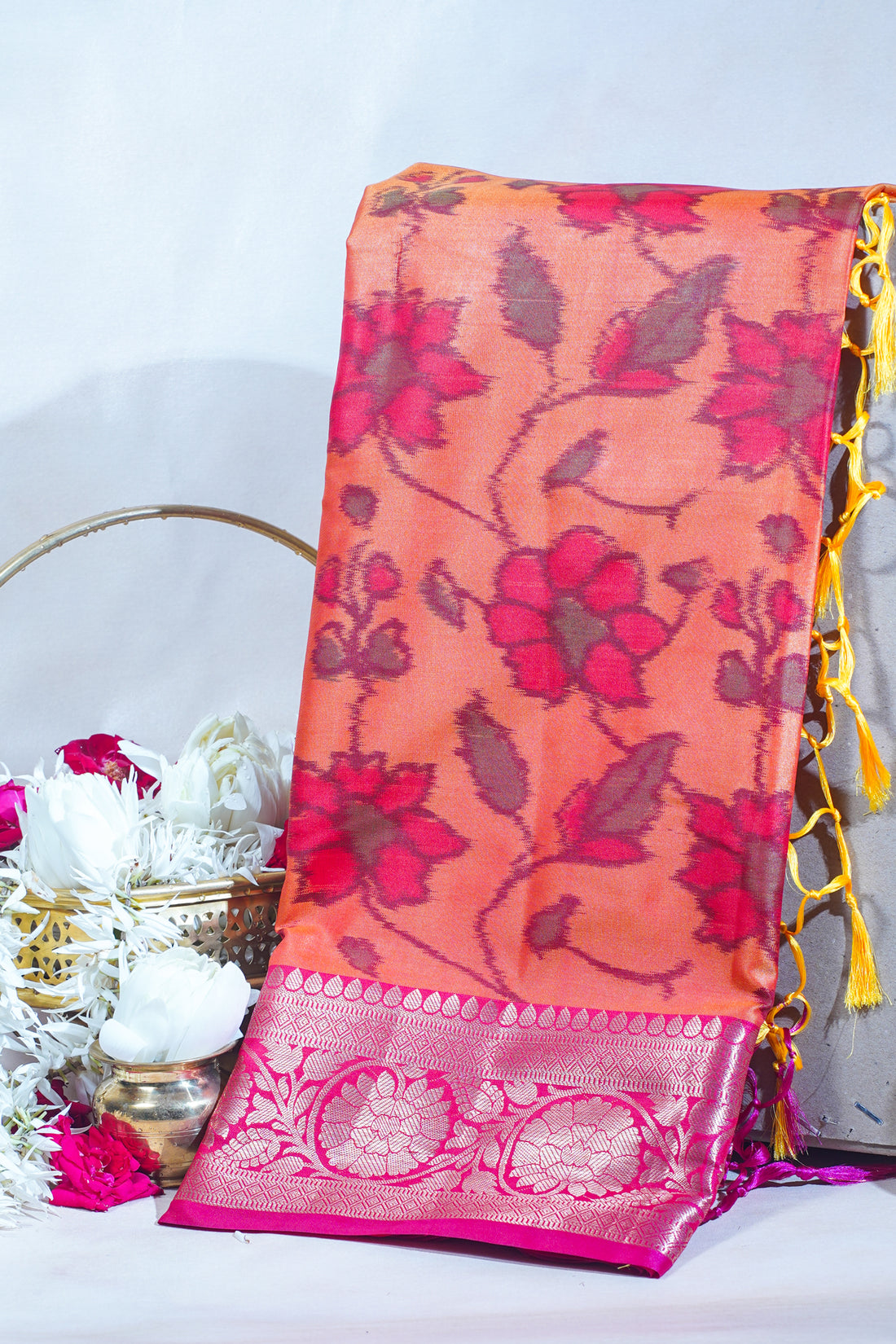 Orange Banarasi Pothampalli Saree