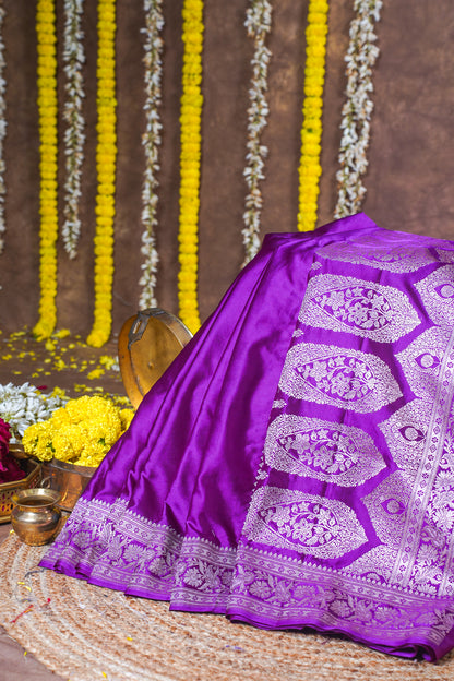 Rani Purple Banarasi Mashru Katan Silk Saree