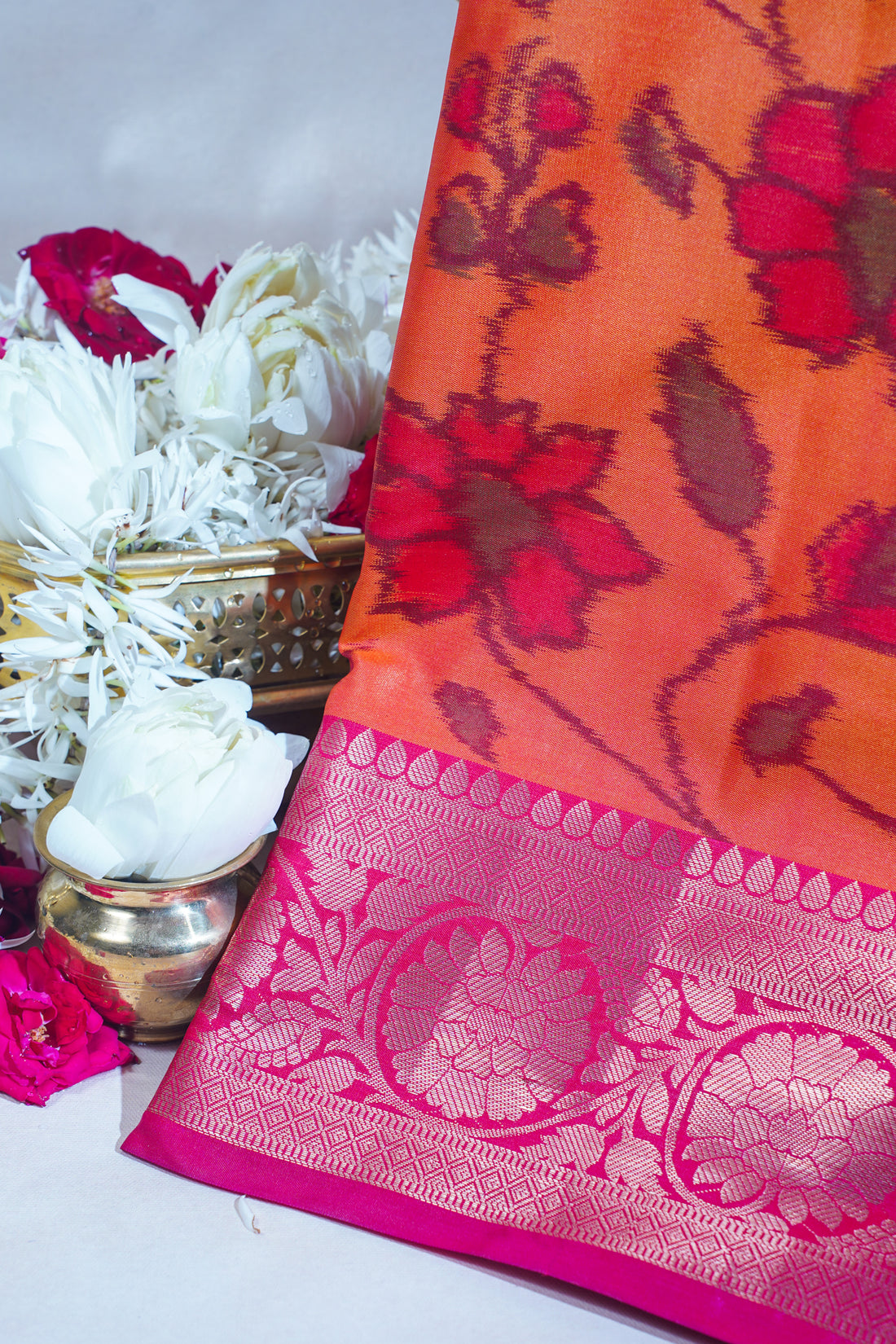 Orange Banarasi Pothampalli Saree