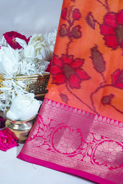 Orange Banarasi Pothampalli Saree