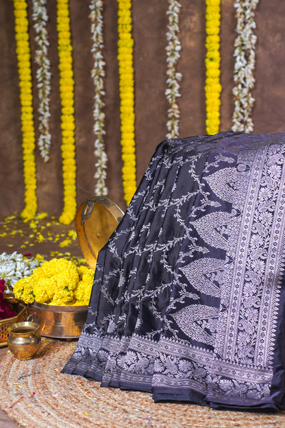 Charcoal Grey Banarasi Mashru Katan Silk Saree