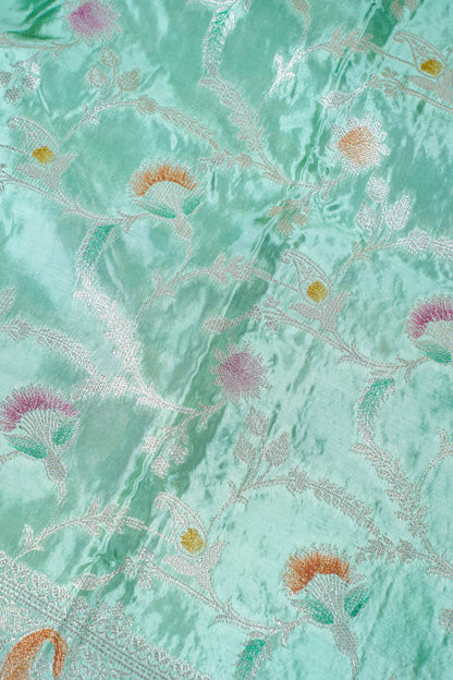 Mint Green Chinnon Silk Minakari Jaal Saree