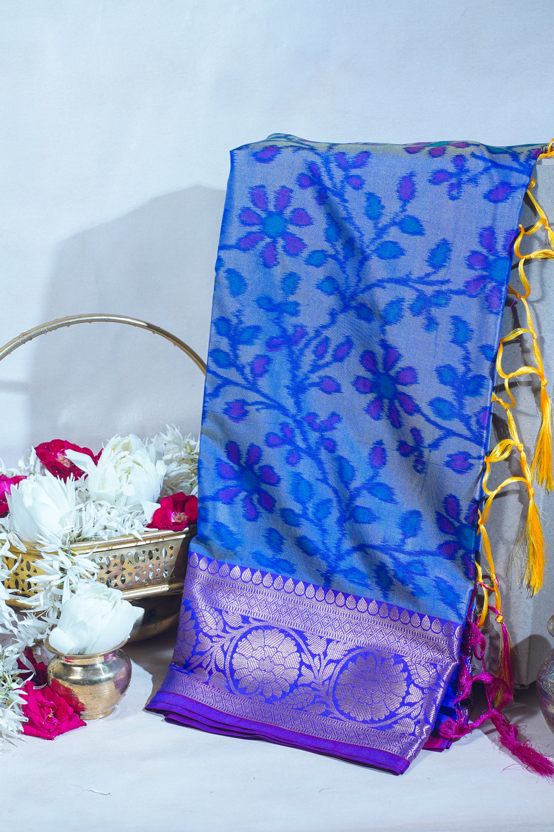 Royal Blue Orange Banarasi Pothampalli Saree