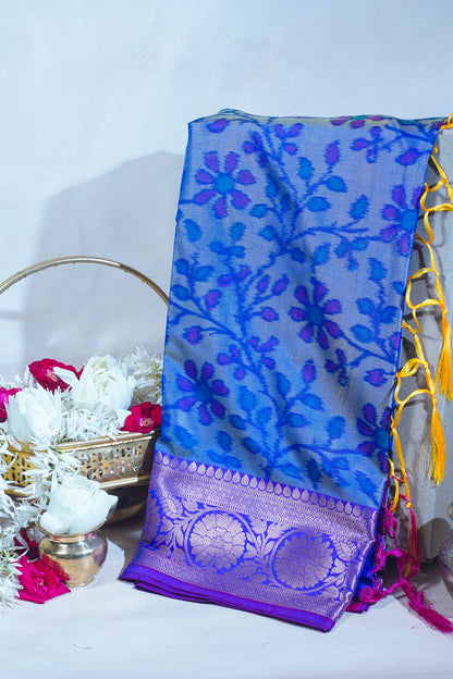Royal Blue Orange Banarasi Pothampalli Saree