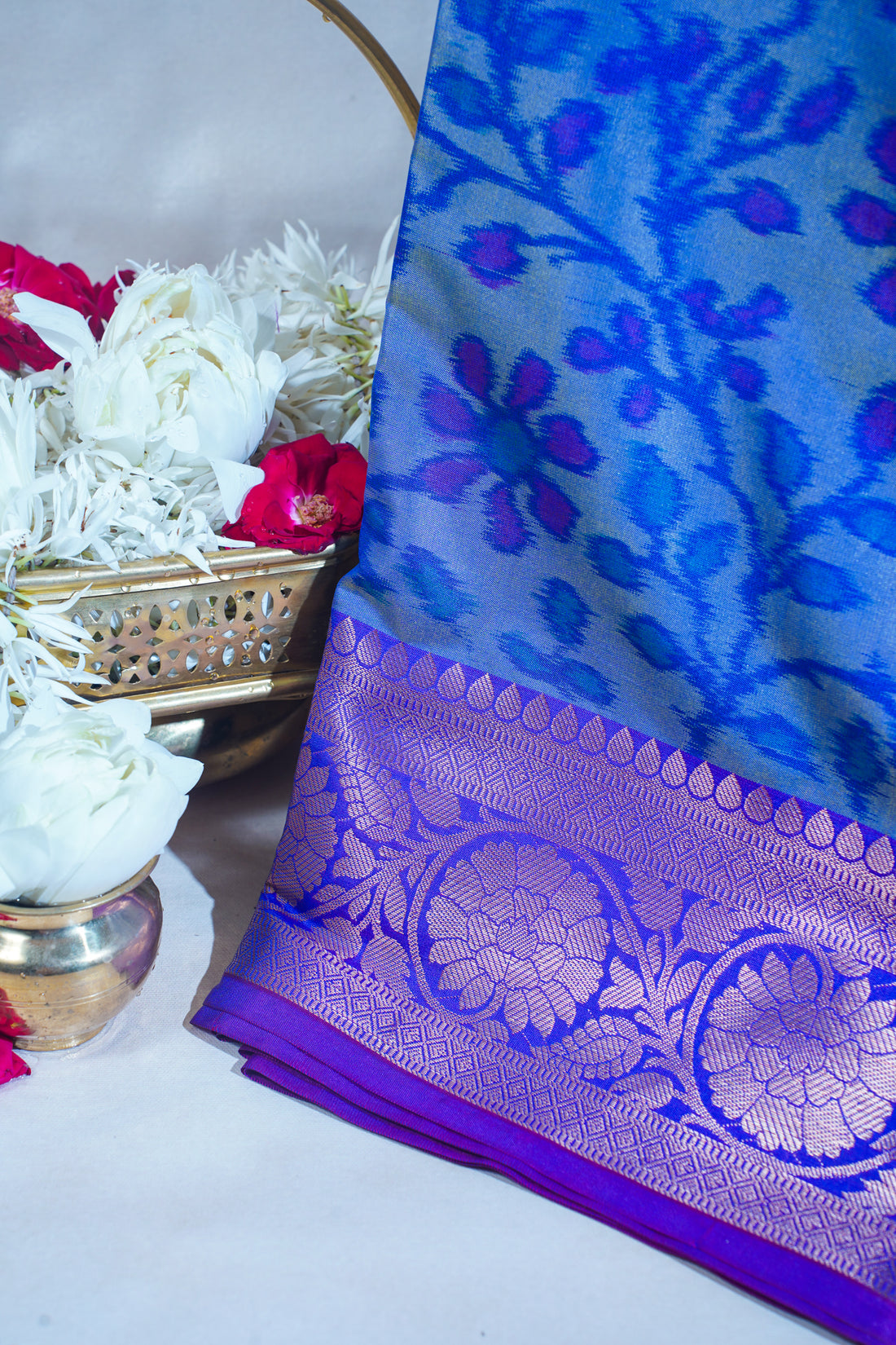 Royal Blue Orange Banarasi Pothampalli Saree