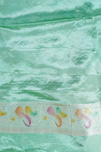 Mint Green Chinnon Silk Minakari Jaal Saree