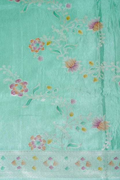 Sea Green Chinnon Silk Minakari Jaal Saree