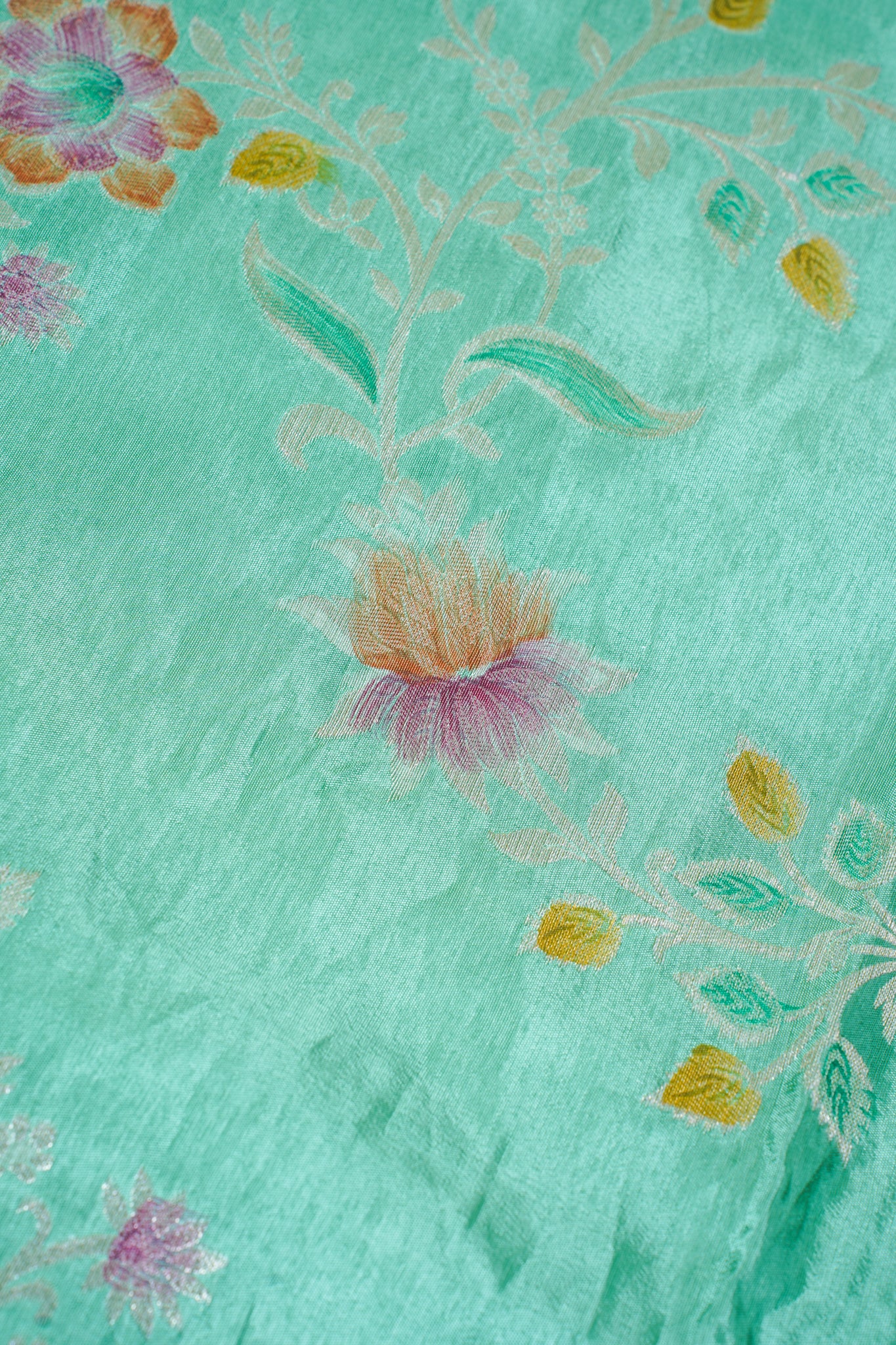 Sea Green Chinnon Silk Minakari Jaal Saree