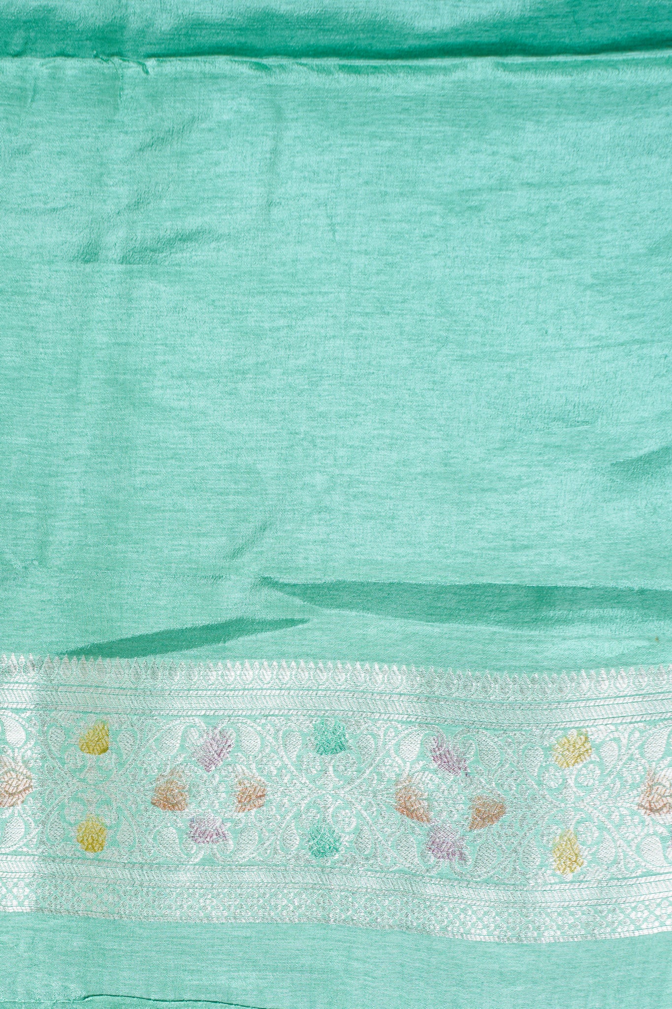 Sea Green Chinnon Silk Minakari Jaal Saree