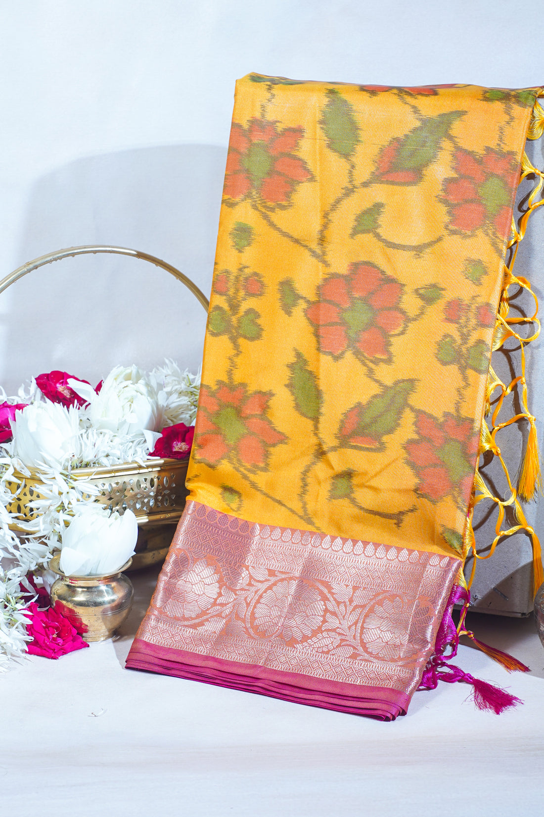Yellow Banarasi Pothampalli Saree
