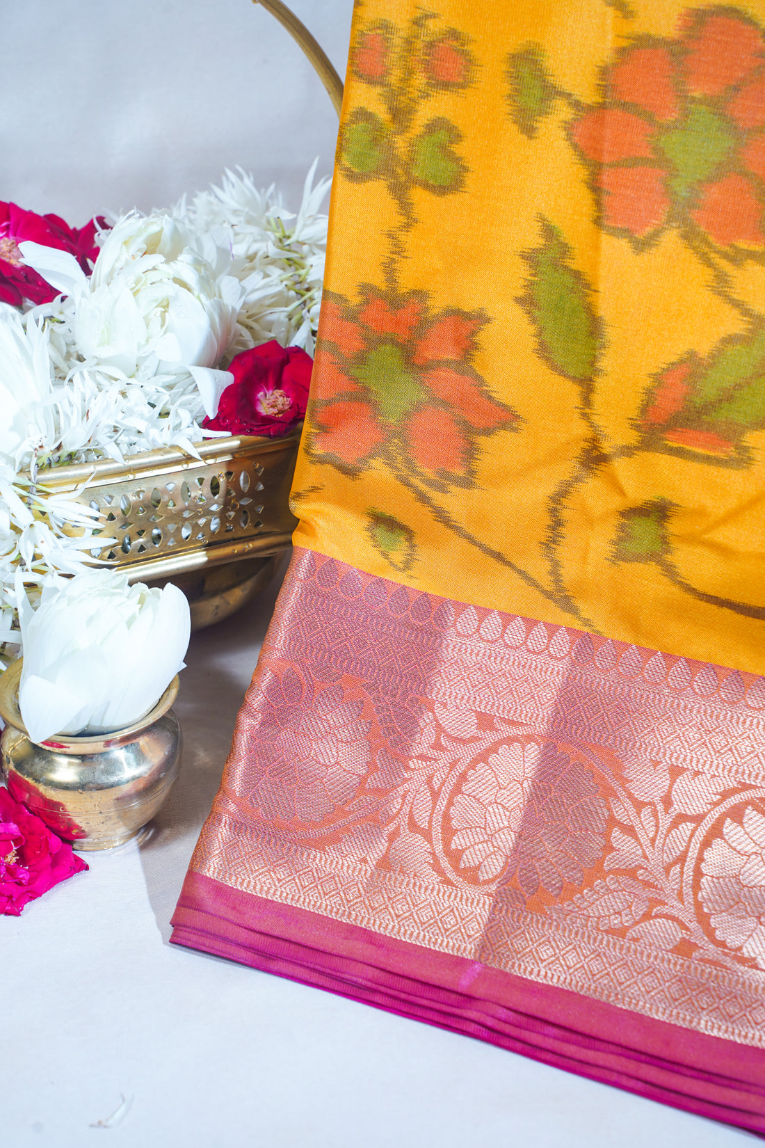 Yellow Banarasi Pothampalli Saree