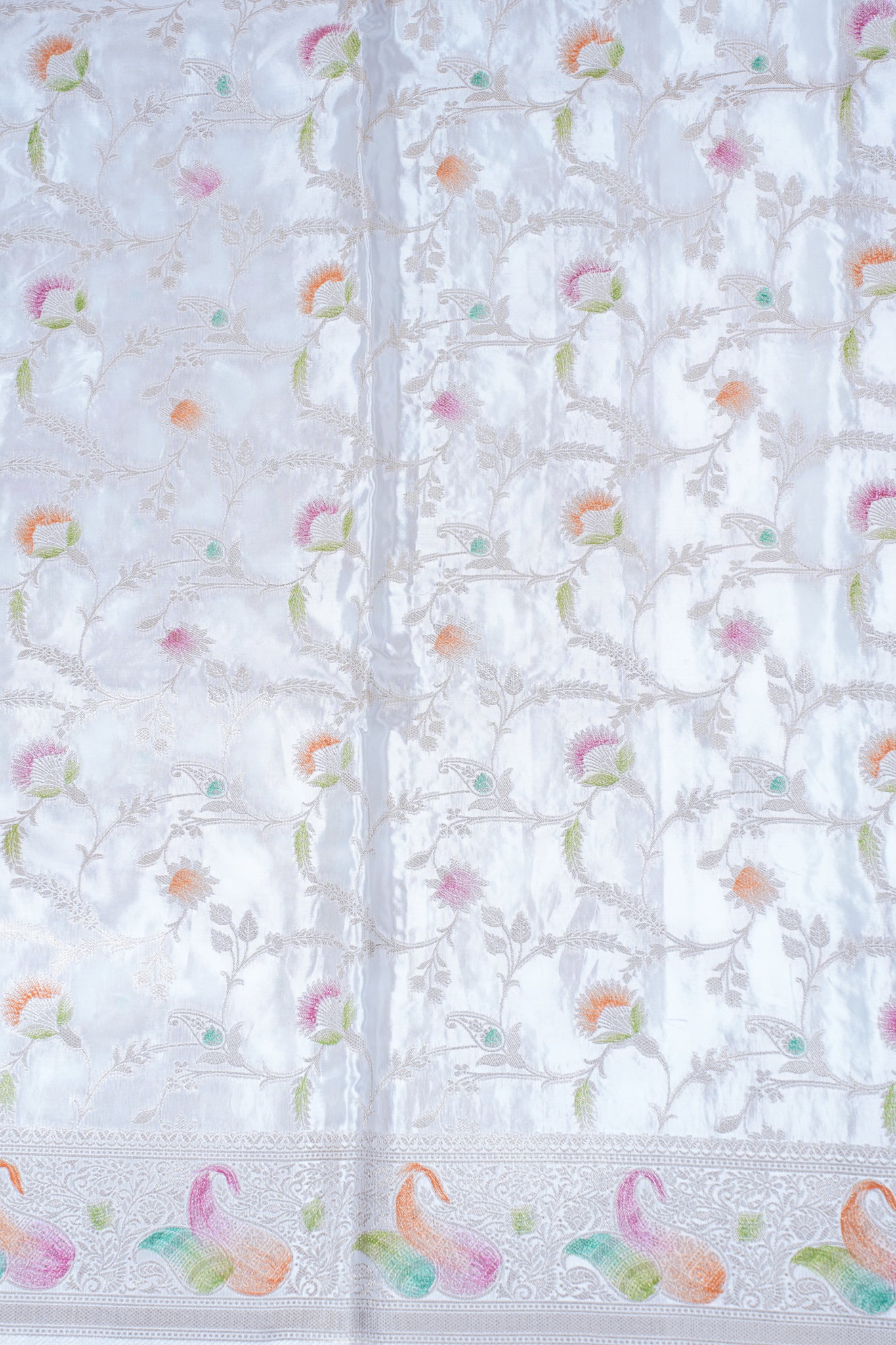 White Chinnon Silk Minakari Jaal Saree