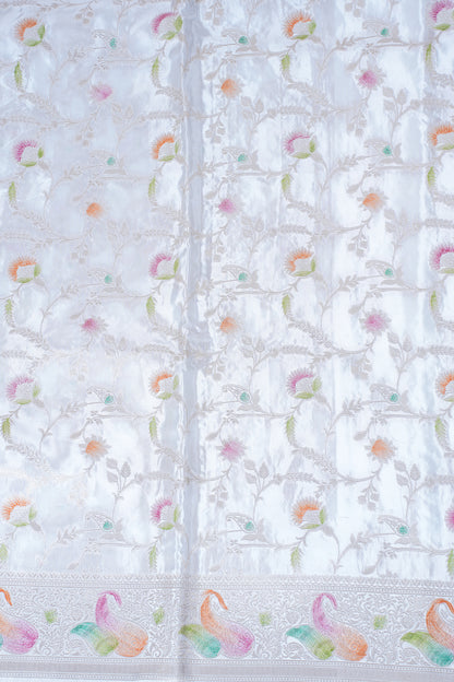 White Chinnon Silk Minakari Jaal Saree