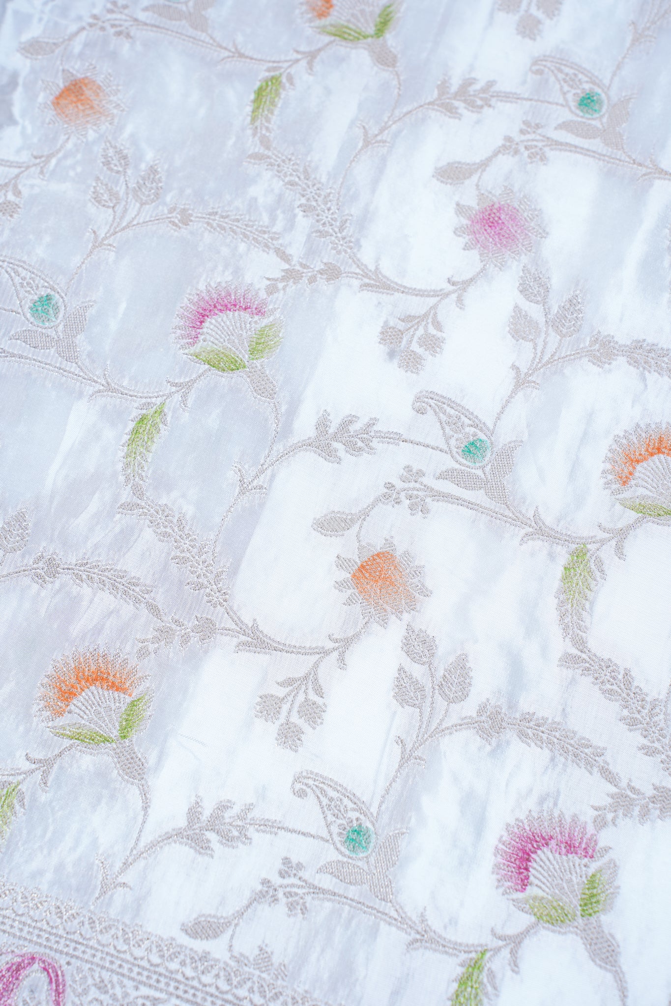 White Chinnon Silk Minakari Jaal Saree