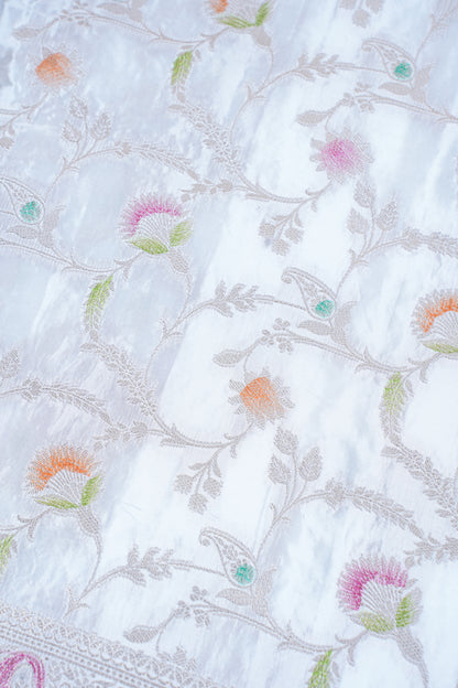 White Chinnon Silk Minakari Jaal Saree