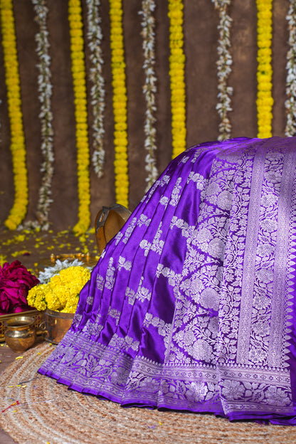 Royal Purple Banarasi Mashru Katan Silk Saree