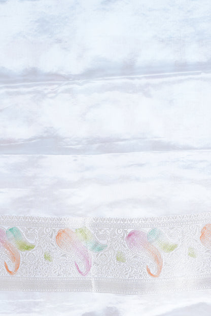 White Chinnon Silk Minakari Jaal Saree