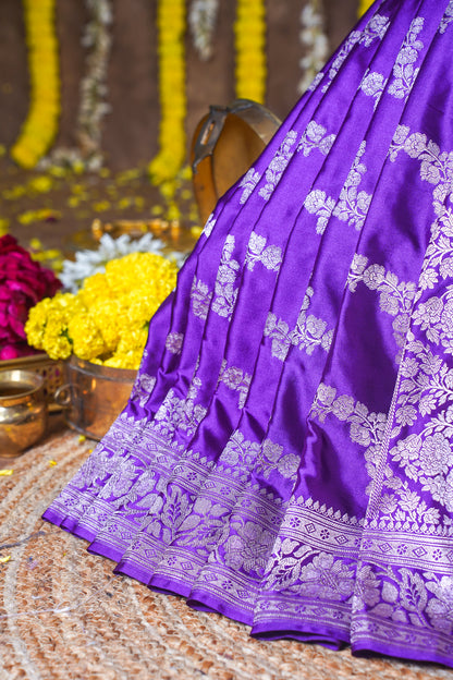 Royal Purple Banarasi Mashru Katan Silk Saree