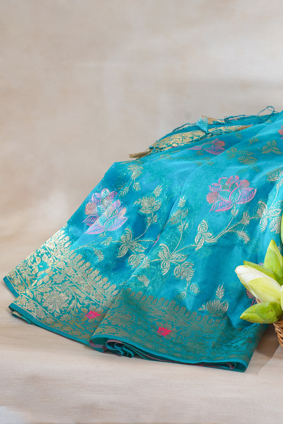 Turquoise Blue Organza Minakari Jaal Saree