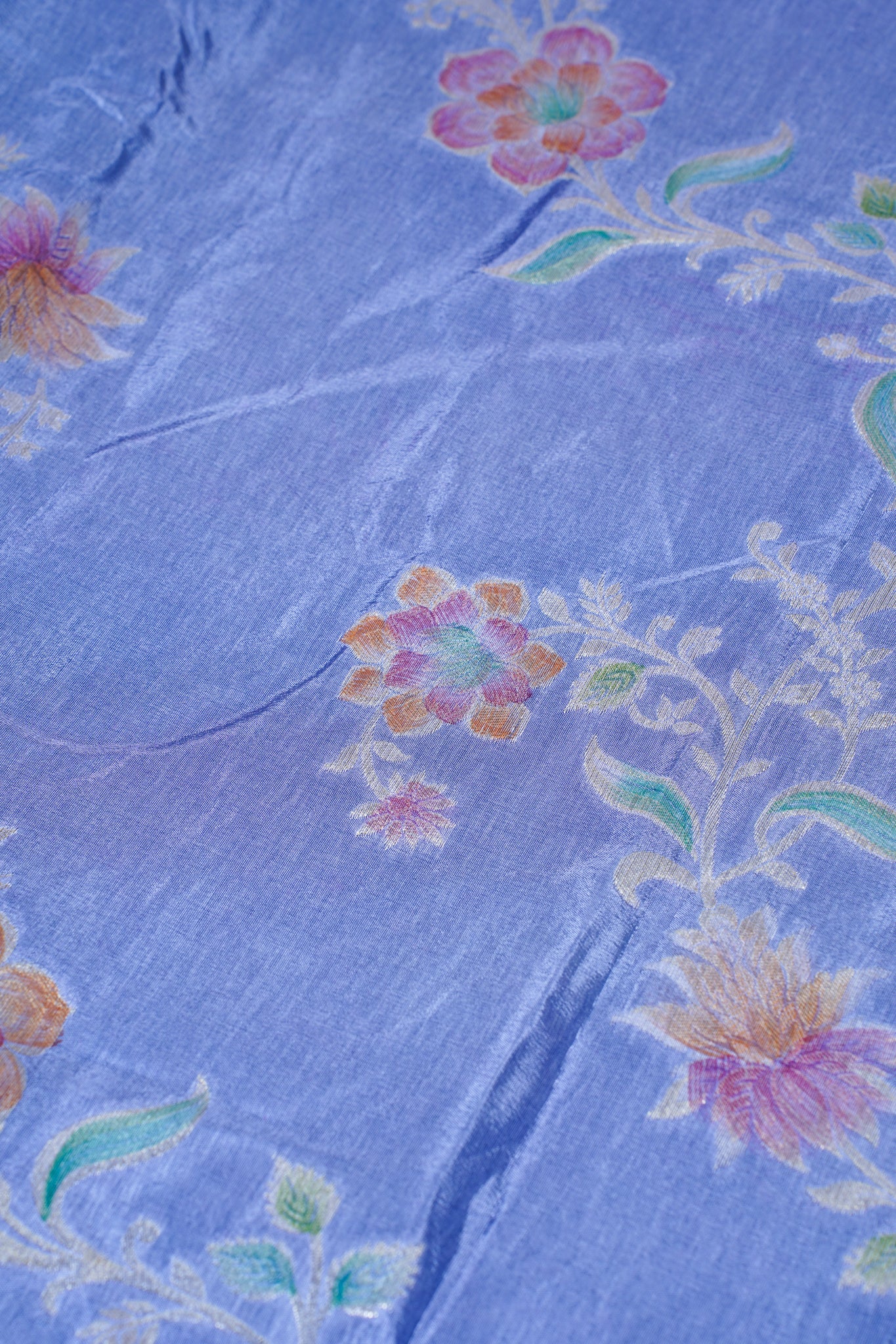 Periwinkle Blue Chinya Silk Minakari Jaal Saree