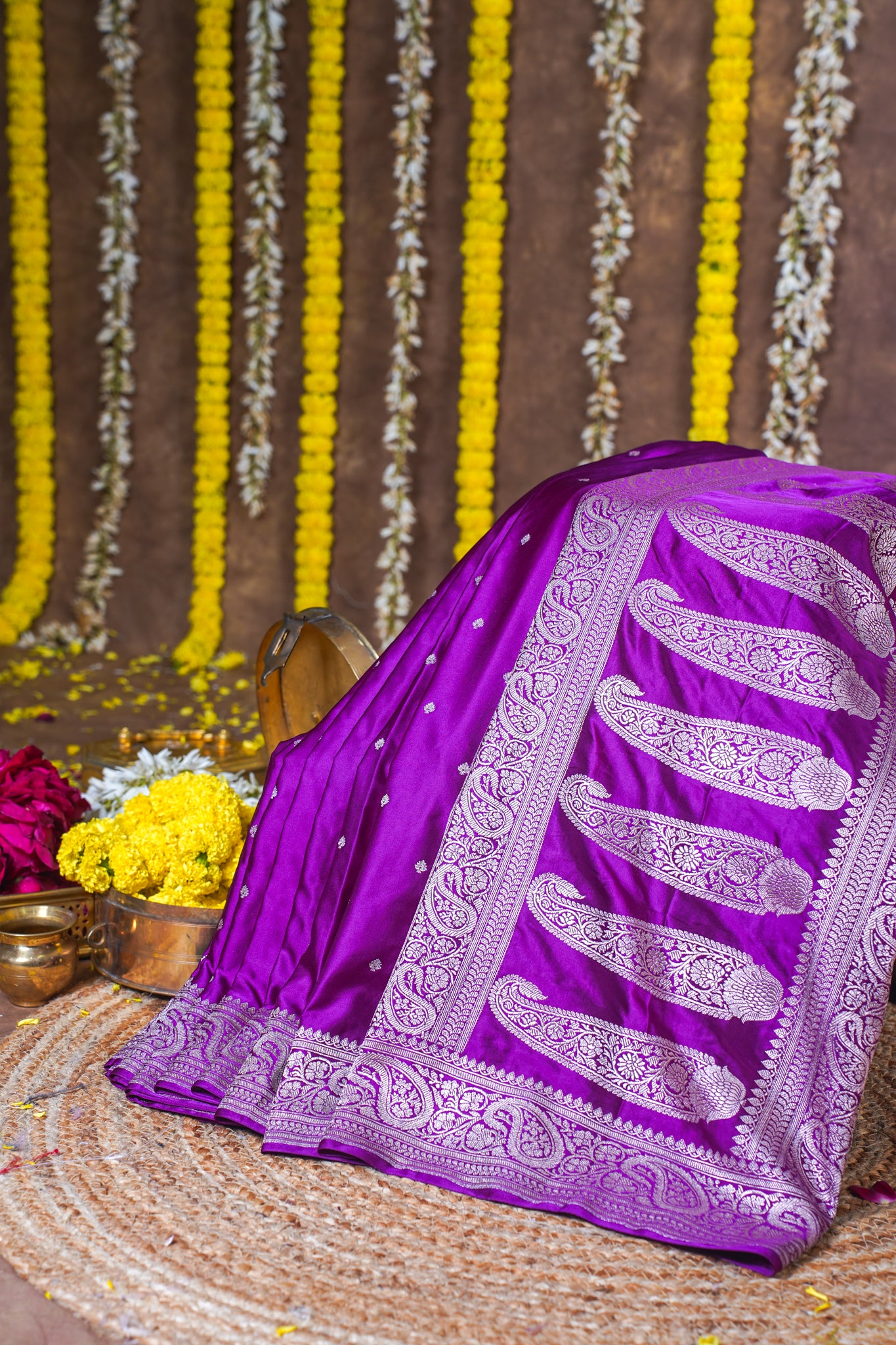 Royal Purple Banarasi Mashru Katan silk saree