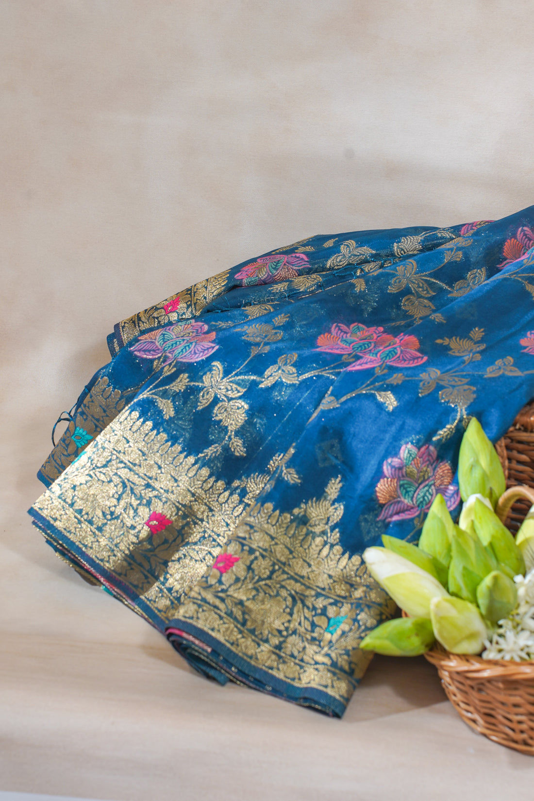Royal Blue Organza Minakari Jaal Saree