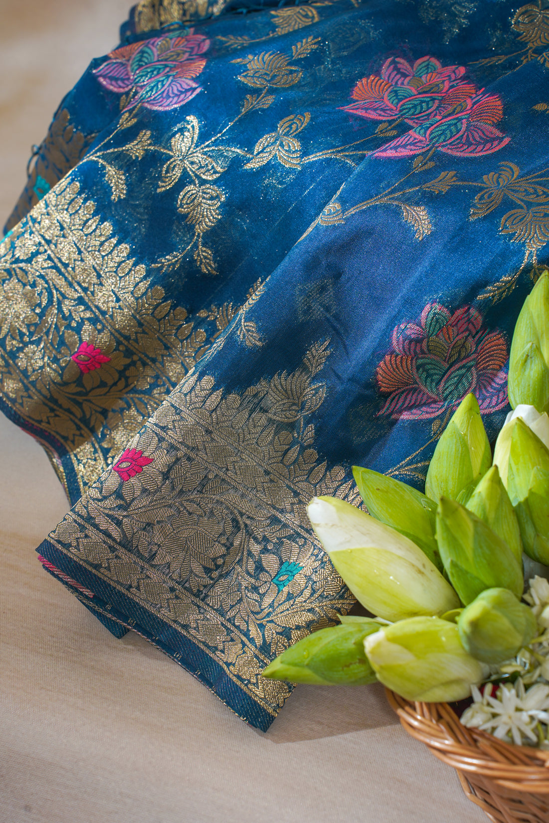 Royal Blue Organza Minakari Jaal Saree