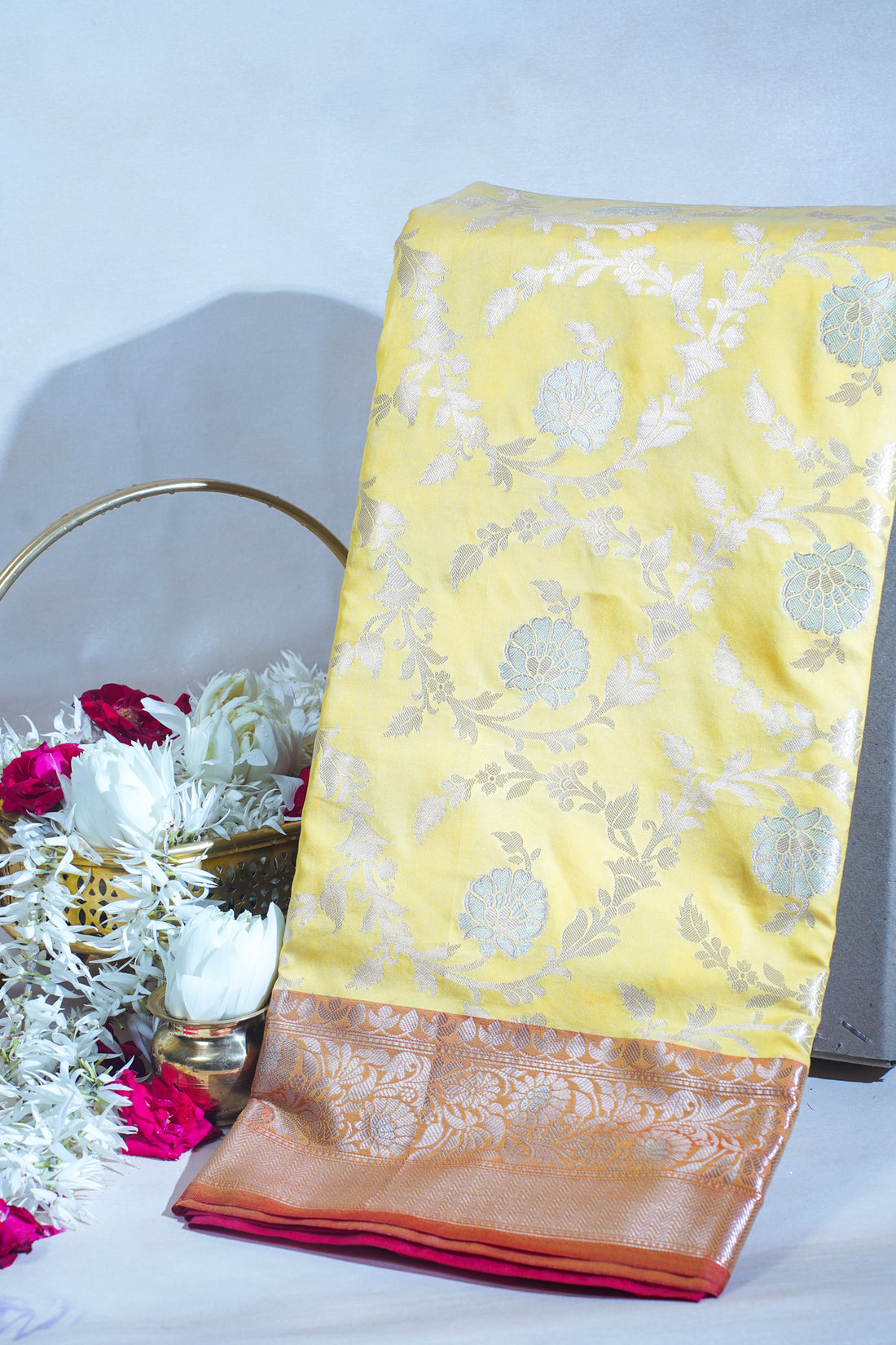 Yellow Banarasi Katan Alfi Jaal Saree