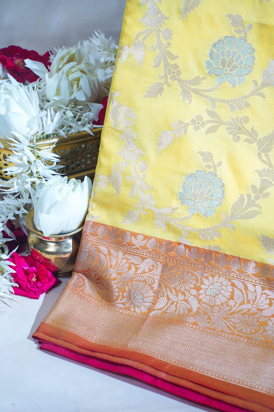 Yellow Banarasi Katan Alfi Jaal Saree