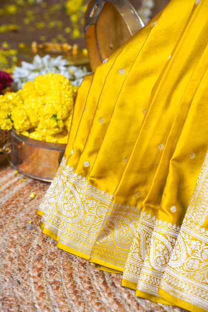 Mustard Yellow Banarasi Mashru Katan Silk Saree
