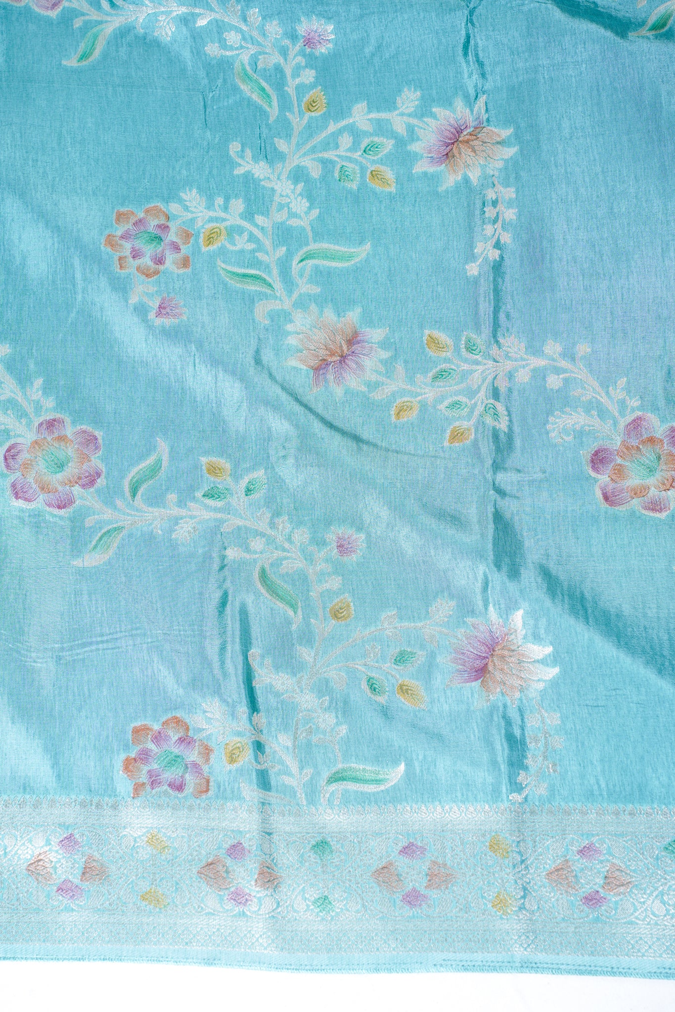 Aqua Blue Chinya Silk Minakari Jaal Saree