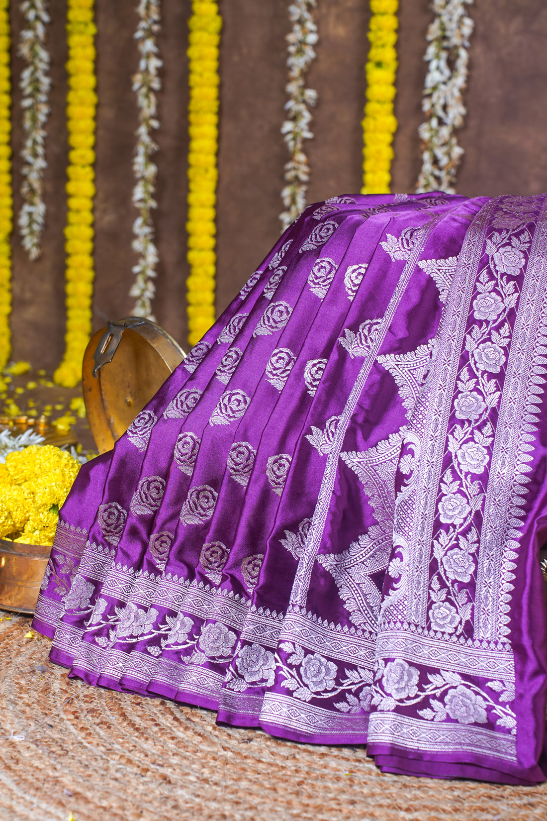 Deep Purple Banarasi Mashru Katan Silk Saree