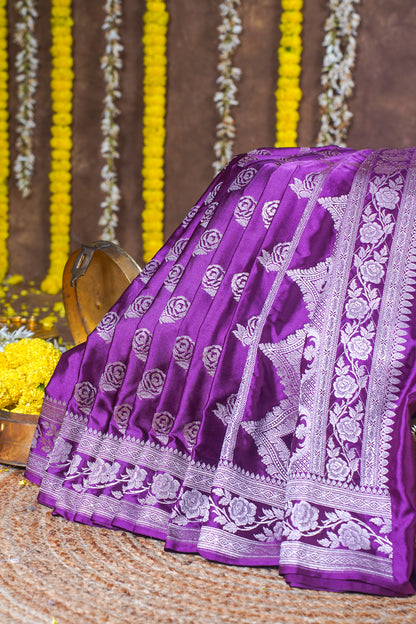 Deep Purple Banarasi Mashru Katan Silk Saree