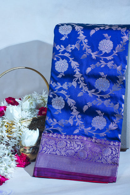 Royal Blue Banarasi Katan Alfi Jaal Saree
