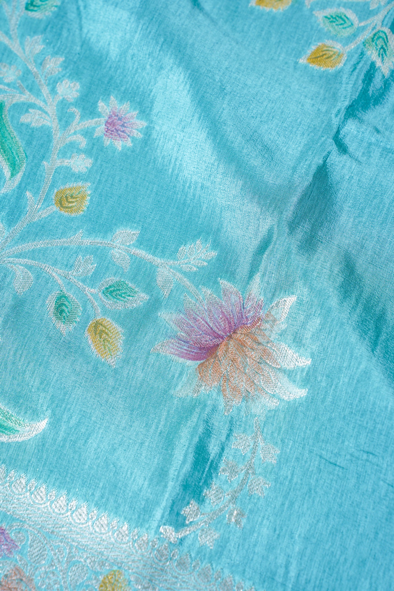 Aqua Blue Chinya Silk Minakari Jaal Saree