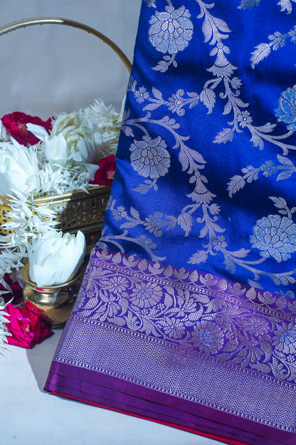 Royal Blue Banarasi Katan Alfi Jaal Saree