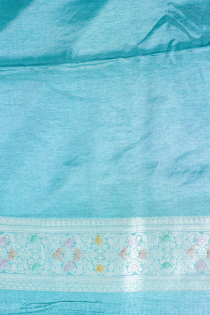 Aqua Blue Chinya Silk Minakari Jaal Saree