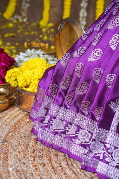Deep Purple Banarasi Mashru Katan Silk Saree