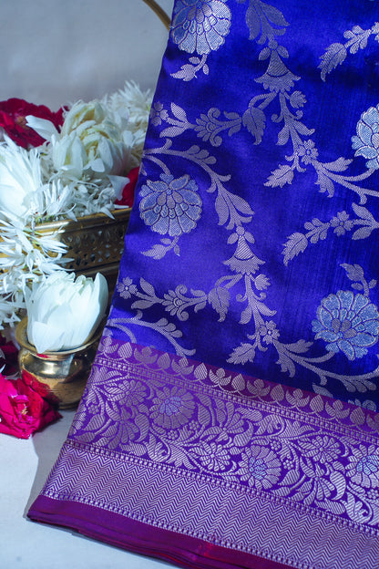 Deep Blue Banarasi Katan Alfi Jaal Saree