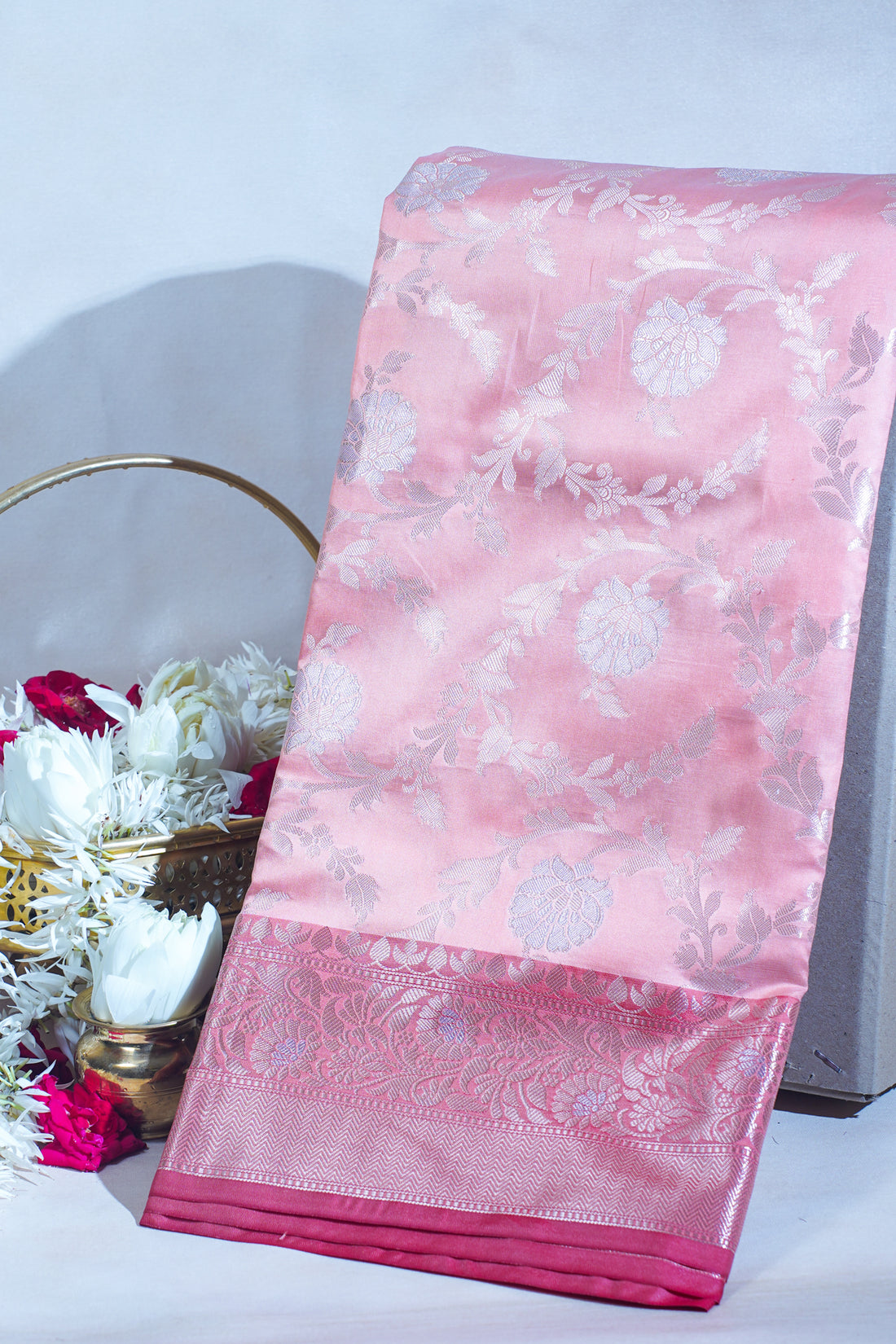 Peach Pink Banarasi Katan Alfi Jaal Saree
