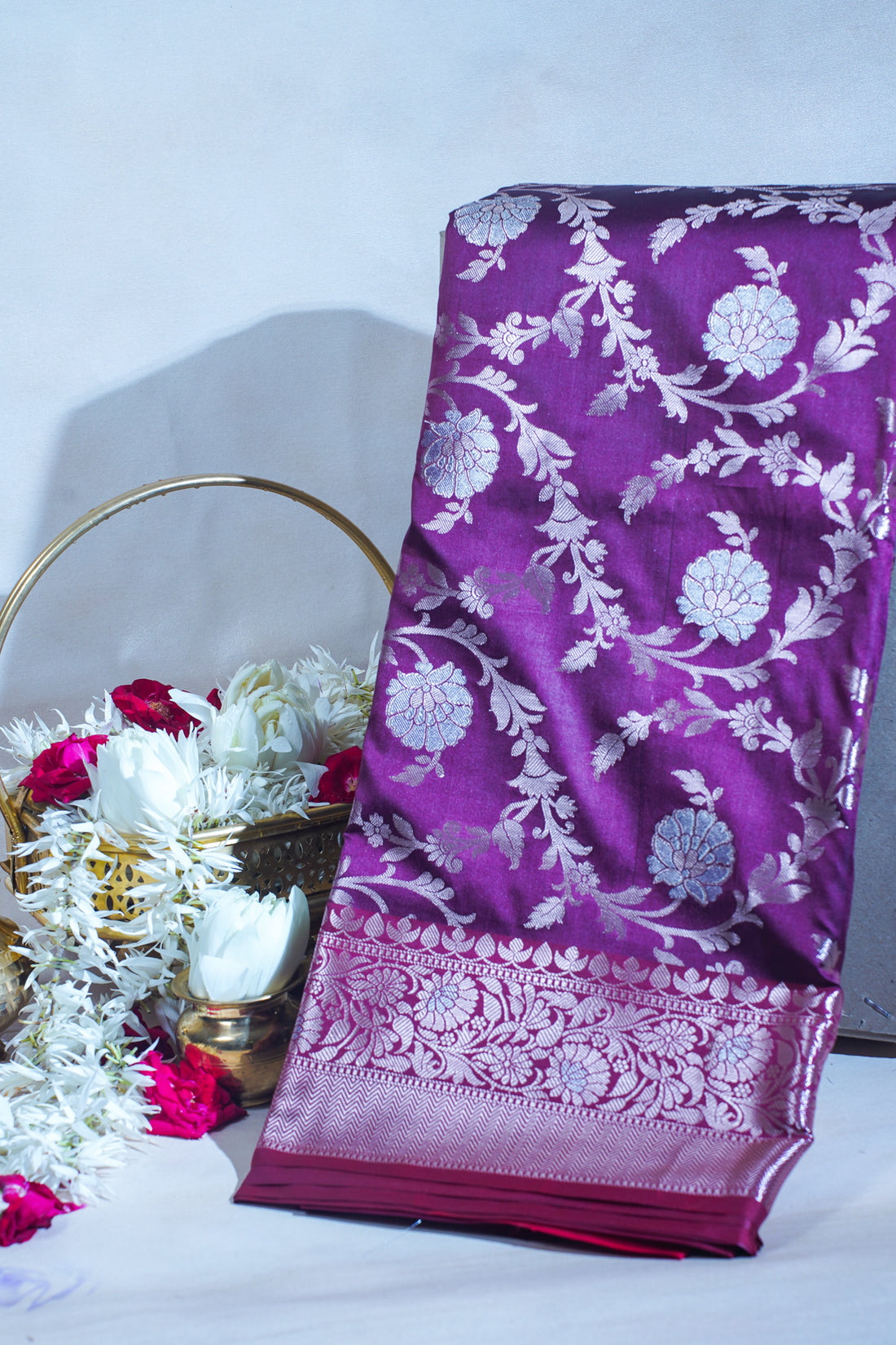 Wine Purple Banarasi Katan Alfi Jaal Saree