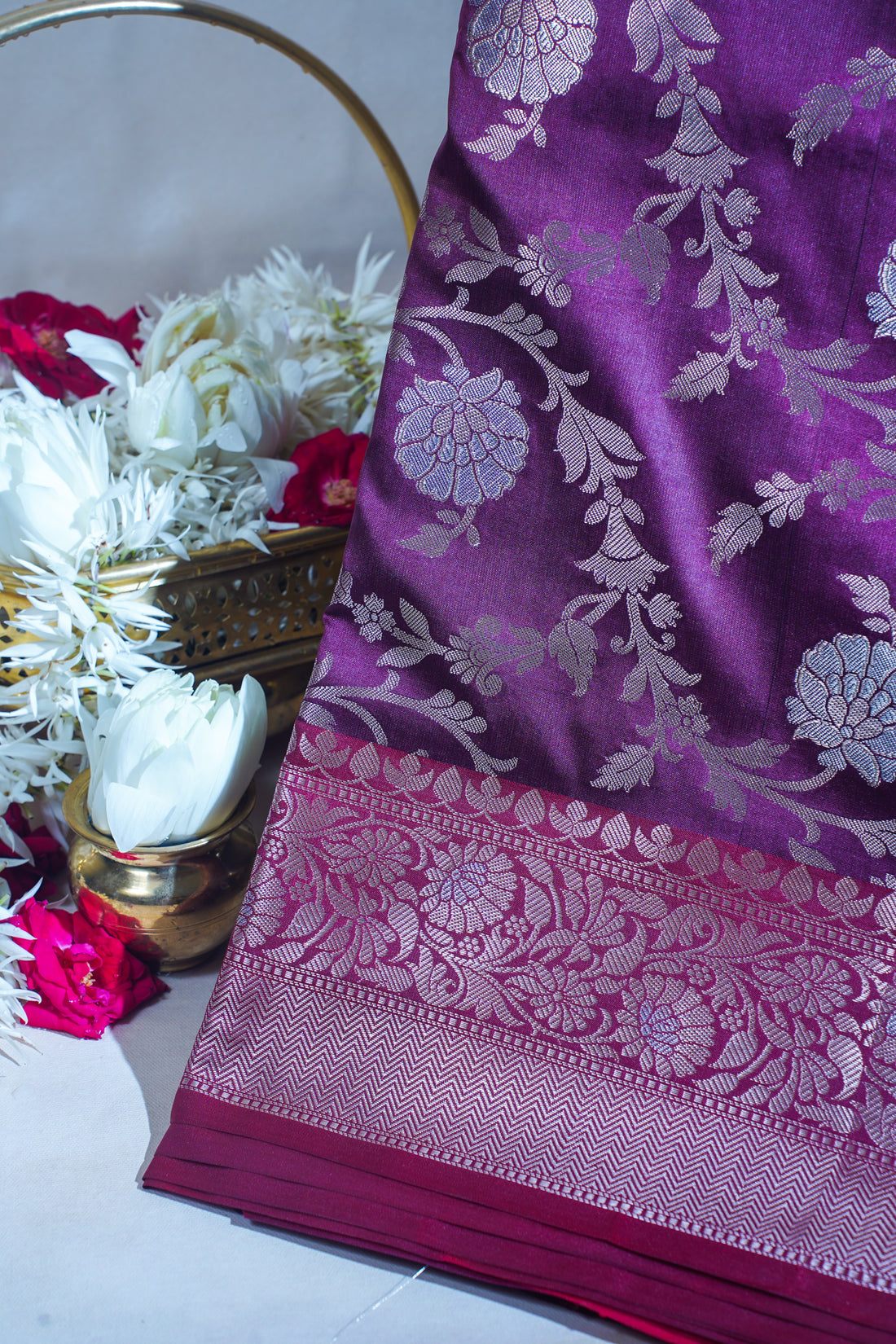 Wine Purple Banarasi Katan Alfi Jaal Saree