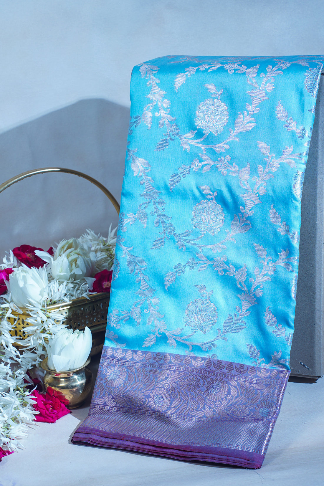 Turquoise Blue Banarasi Katan Alfi Jaal Saree