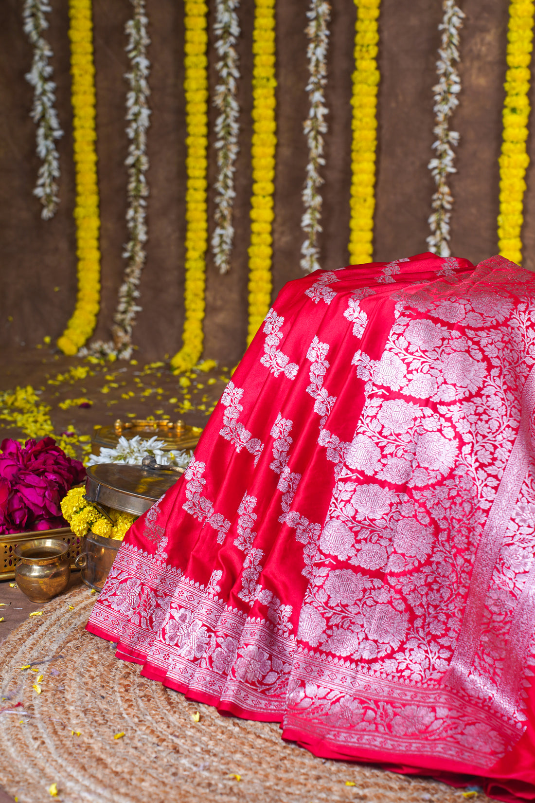 Rani RedBanarasi Mashru Katan Silk Saree